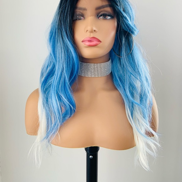 A Fun 22” Ombre Blue Lace Front Premium Fiber Wig - Picture 10 of 12